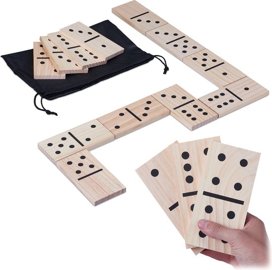 Afbeelding van het spel Relaxdays domino spel 28-delig - groot -  houten dominostenen - set - kinderen volwassenen