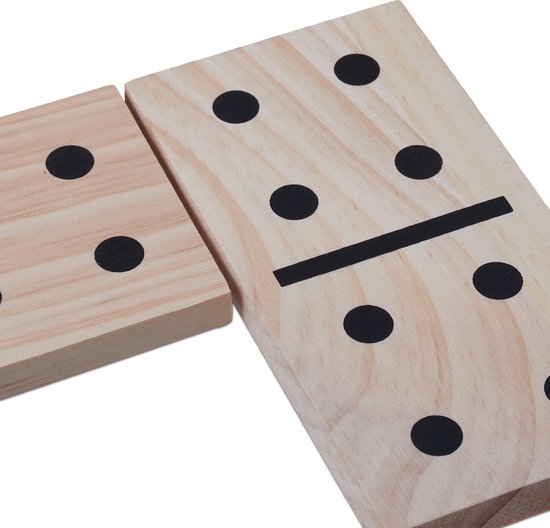 Thumbnail van een extra afbeelding van het spel Relaxdays domino spel 28-delig - groot -  houten dominostenen - set - kinderen volwassenen