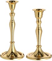Set van 2x kaarsenhouders/kandelaars klassiek goud metaal 17 en 24 cm - kandelaar voor dinerkaarsen