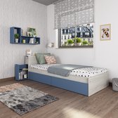 EMOB - Eenpersoonsbed Kazim 90x200 met opbergruimte - donkerblauw - Trasman - Bedden met lades - Blauw - Spaanplaat - Bedden met lades - Eenpersoons - Normaal bed - Op voorraad