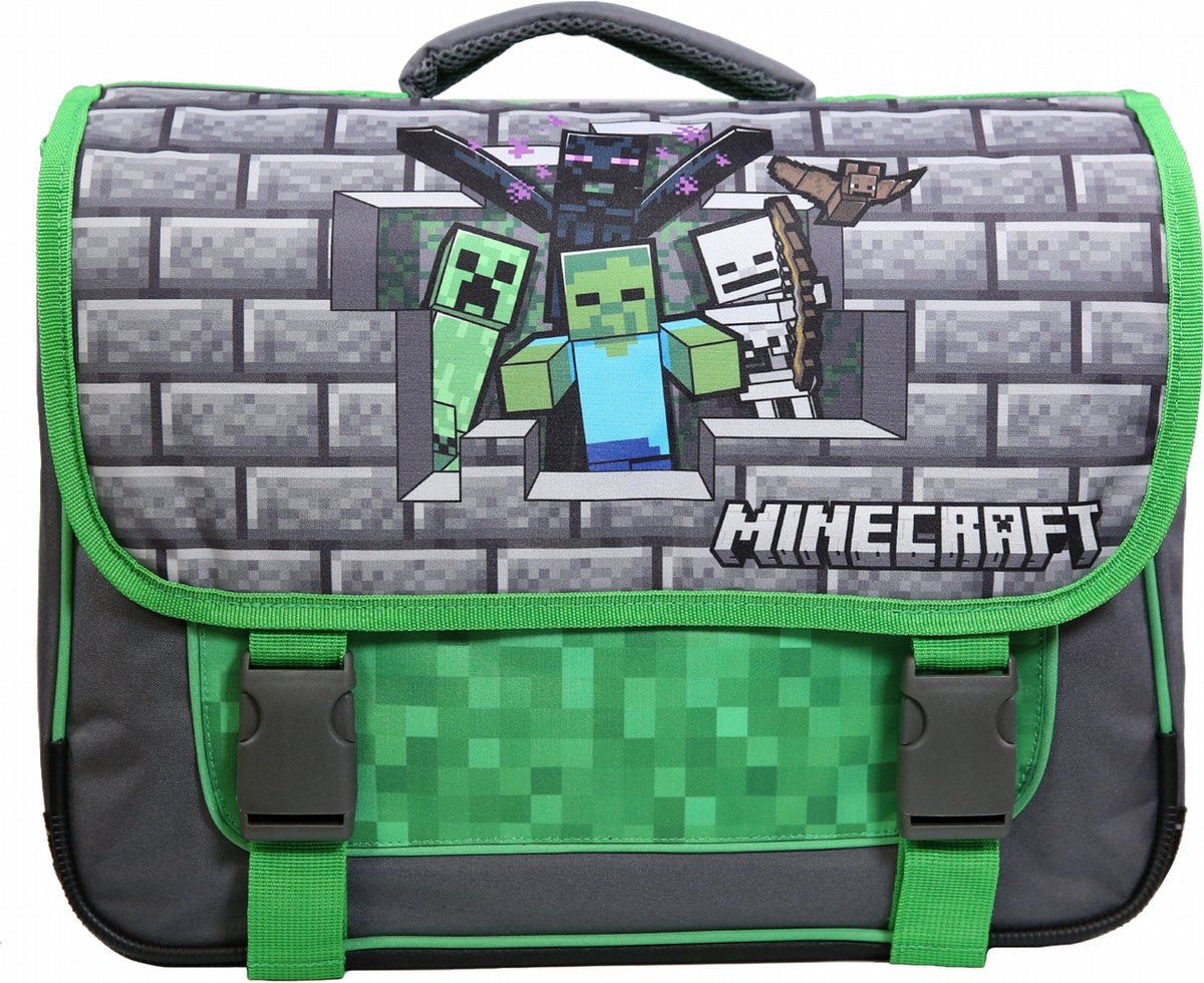 Minecraft boekentas rugzag groen grijs