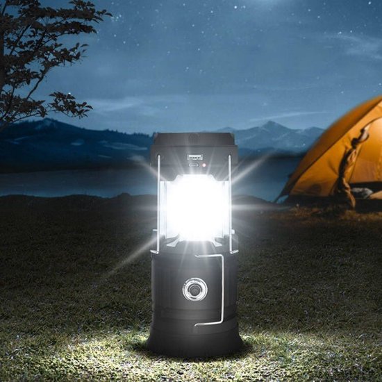 Xtraworks - Multifunctionele Solar LED Campinglamp met Handvatten - IPX 45 Waarde, USB-lader en Powerbank - Mat Zwart