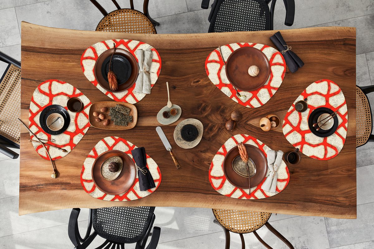 Placemat organisch - Placemats organic - Onderleggers - Koraal - Rood - Wit - Design - 6 stuks