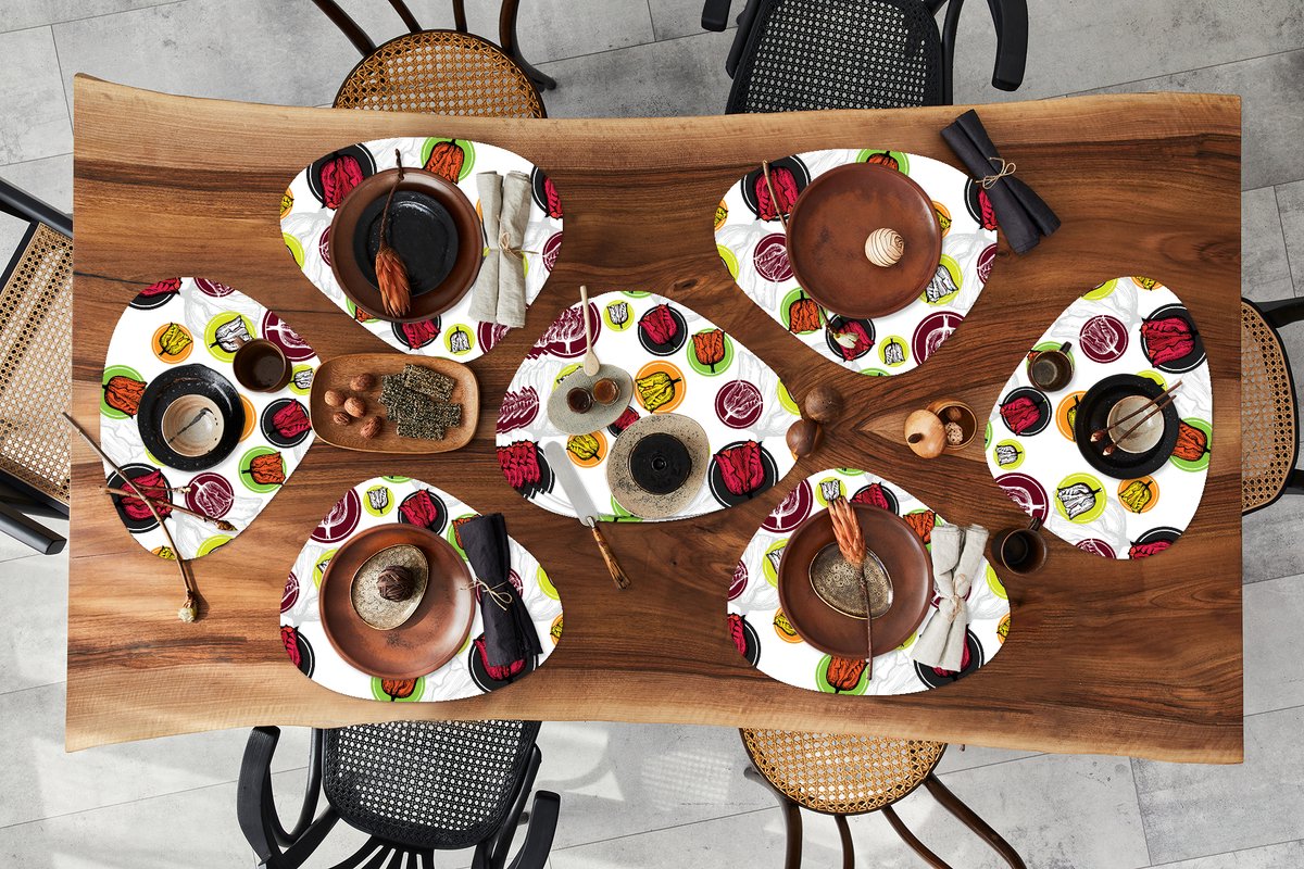 Placemat organisch - Placemats organic - Onderleggers - Tulp - Bloemen - Patronen - 10 stuks