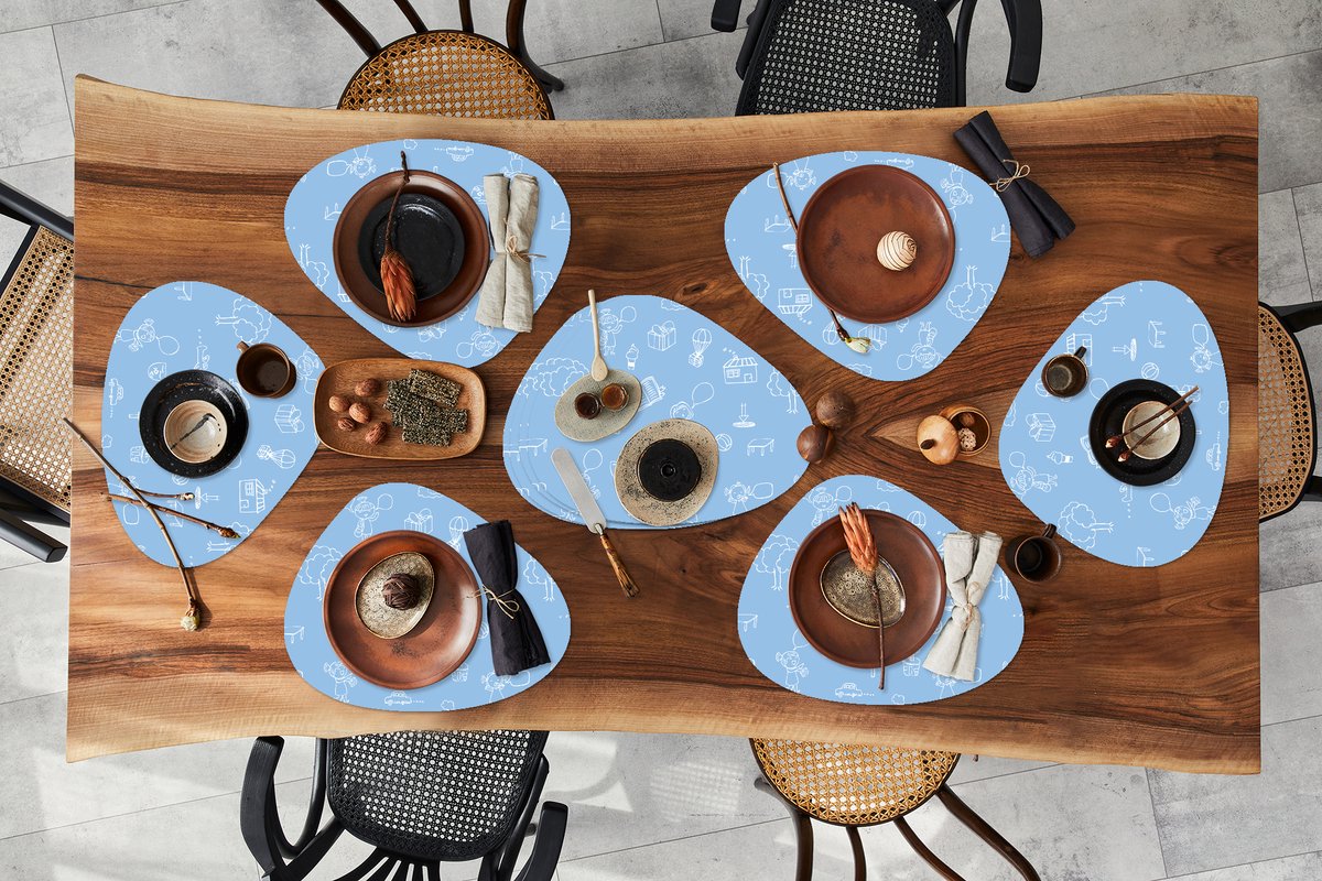 Placemat organisch - Placemats organic - Onderleggers - Patronen - Geboorte - Blauw - 10 stuks