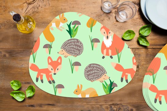 Set de table bio - Napperons bio - Dessous de verre - Animaux - Motifs - Hérisson - 6 pièces
