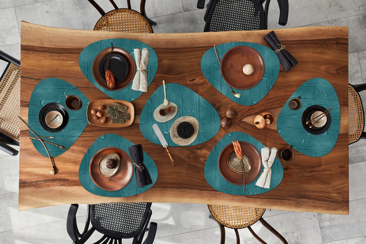 Placemat organisch - Placemats organic - Onderleggers - Verf - Turquoise - Abstract - 8 stuks