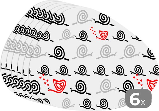 Set de table bio - Napperons de table bio - Dessous de verre - Escargots - Saint Valentin - Design - 6 pièces