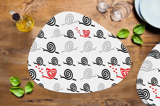 Set de table bio - Napperons de table bio - Dessous de verre - Escargots - Saint Valentin - Design - 6 pièces