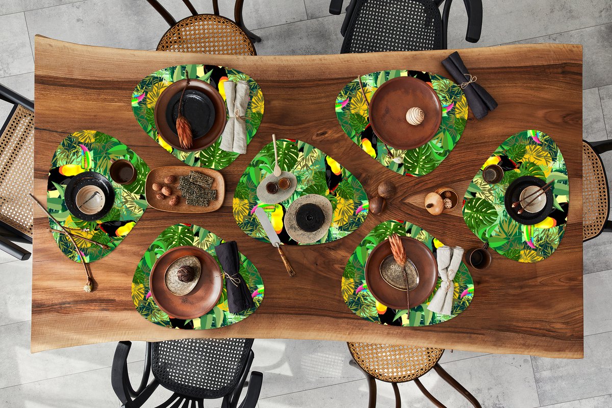 Placemat organisch - Placemats organic - Onderleggers - Vogel - Patronen - Jungle - 8 stuks