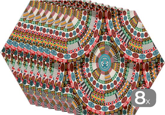Napperons de table hexagon - Sets de table sets de table - Set de table hexagone - Carreau - Aztèques - Cercles - Motifs - 8 pièces