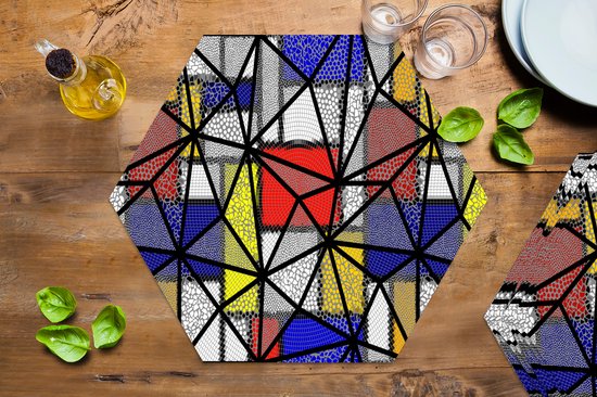 Napperons de table hexagon - Sets de table sets de table - Set de table hexagone - Mondrian - Abstrait - Motifs - 10 pièces