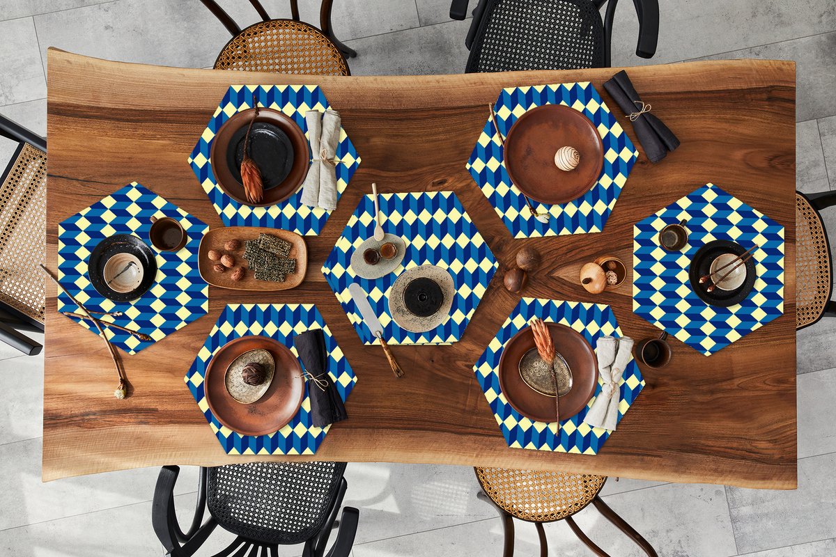 Placemats hexagon - Onderleggers placemats - Placemat zeshoek - Cube - Kubus - Patronen - 8 stuks