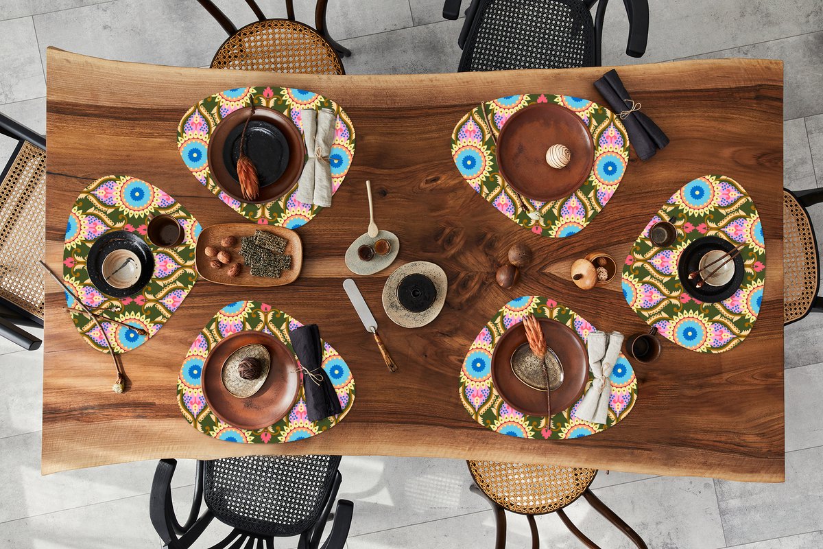Placemat organisch - Placemats organic - Onderleggers - Design - Orient - Retro - 6 stuks