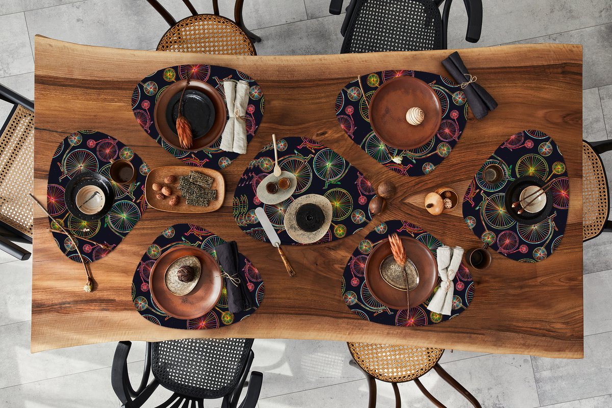 Placemat organisch - Placemats organic - Onderleggers - Puber - Fiets - Patronen - 10 stuks