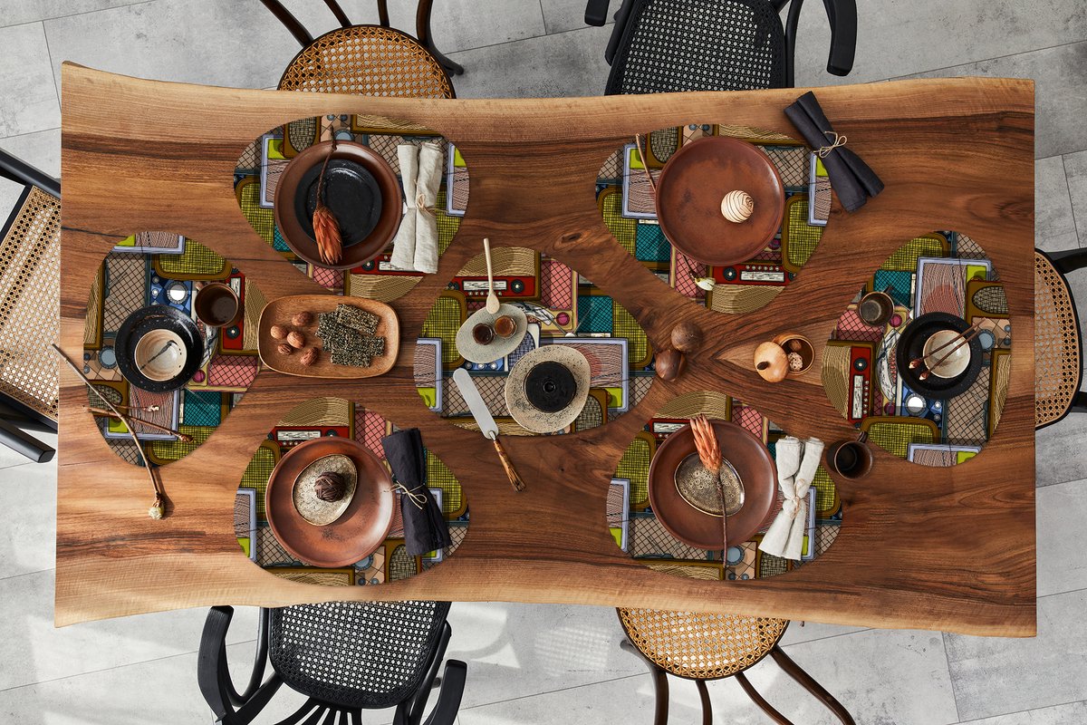 Placemat organisch - Placemats organic - Onderleggers - Tieners - Radio - Patronen - Retro - 8 stuks