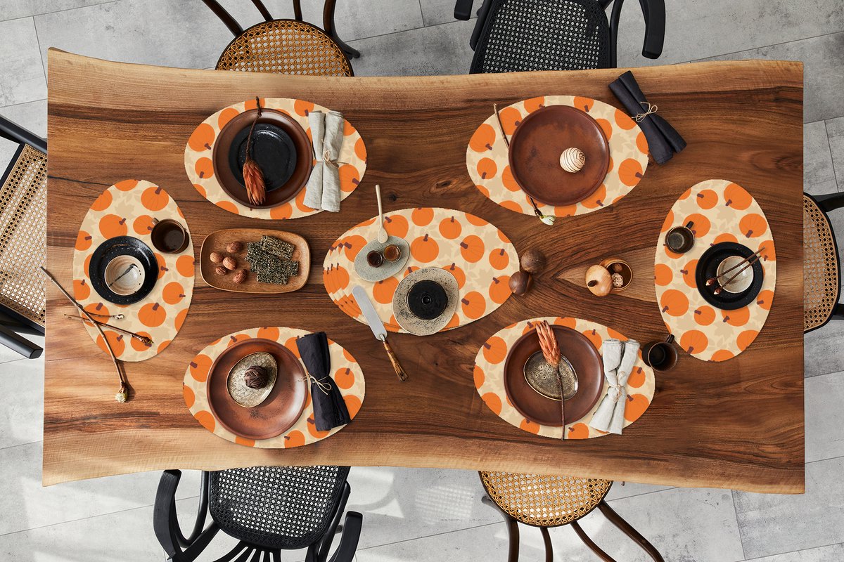 Placemats ovaal - Onderleggers - Ovale placemats - Herfst - Pompoen - Bladeren - Design - 10 stuks