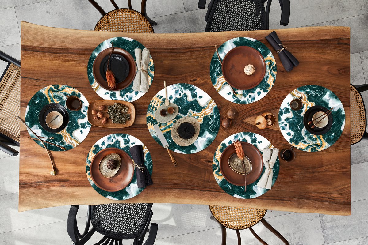 Ronde placemats - Onderlegger - Placemats rond - Marmer print - Goud - Wit - 10 stuks