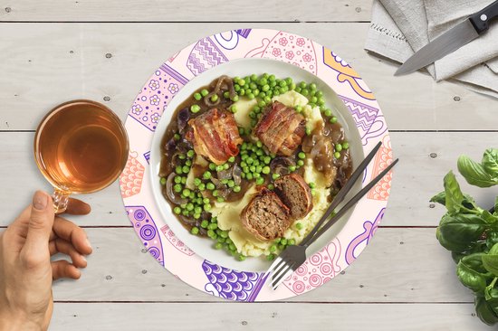 Sets de table ronds - Dessous de verre - Sets de Napperons ronds - Motifs - Tasses à thé - Thee - 8 pièces