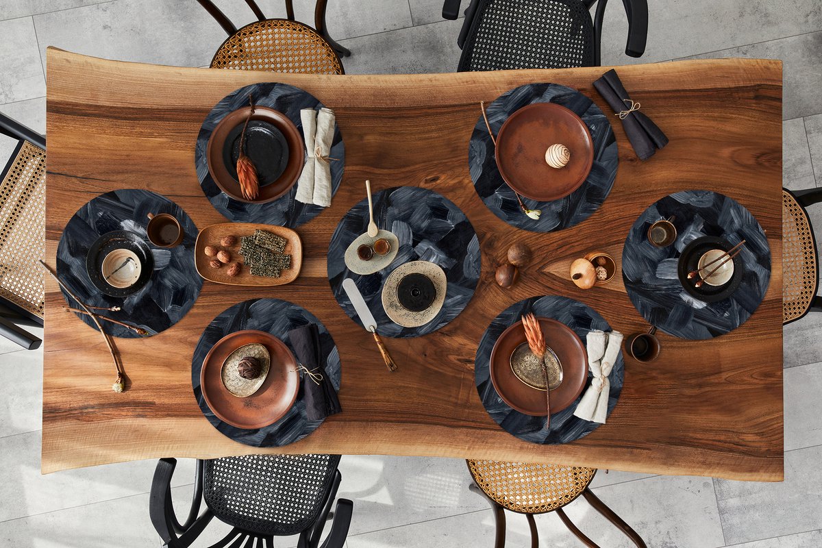 Ronde placemats - Onderlegger - Placemats rond - Patronen - Olieverf - Zwart - 8 stuks