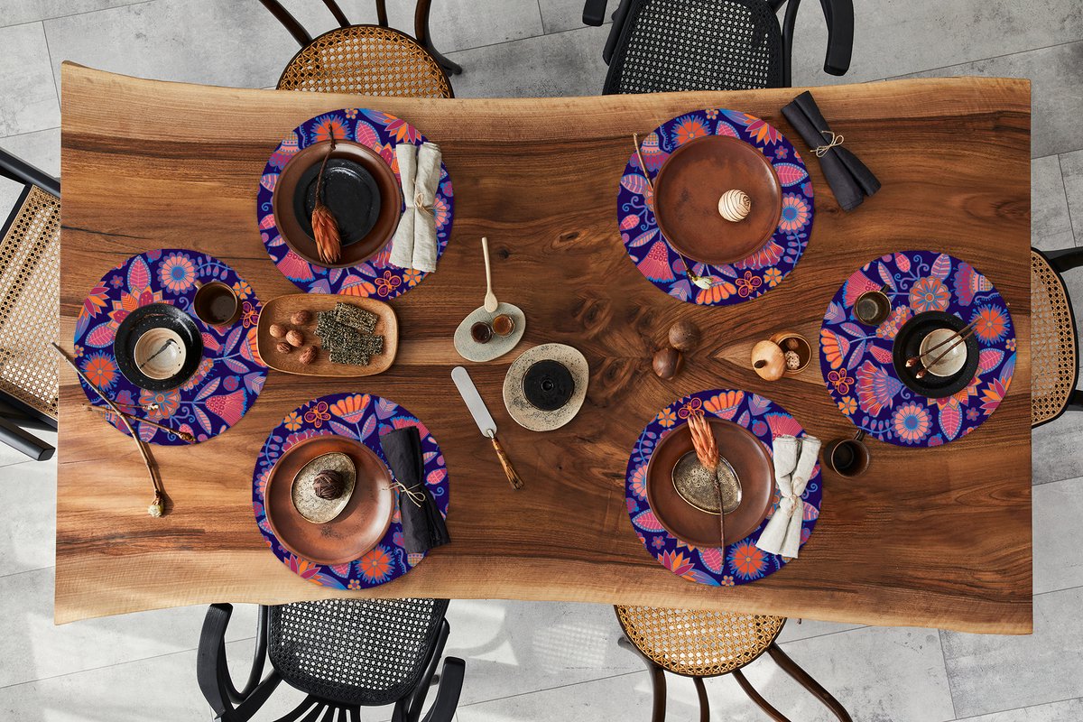 Ronde placemats - Onderlegger - Placemats rond - Vlinder - Bloemen - Patronen - 6 stuks