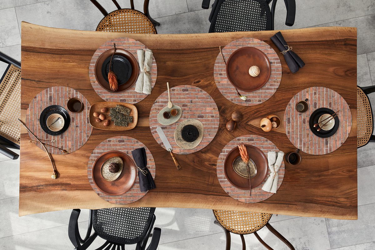 Ronde placemats - Onderlegger - Placemats rond - Patroon - Muur - Baksteen - 8 stuks