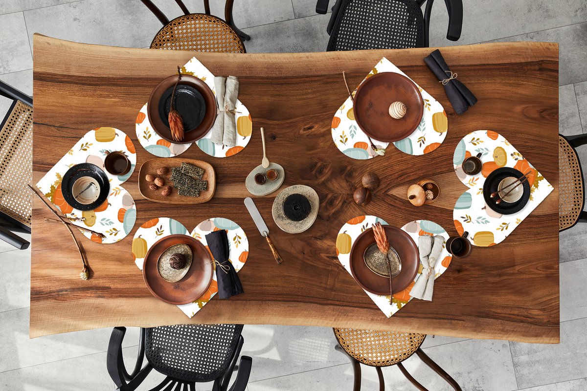 Onderleggers - Placemats - Placemats hartje - Pompoen - Herfst - Patroon - 6 stuks