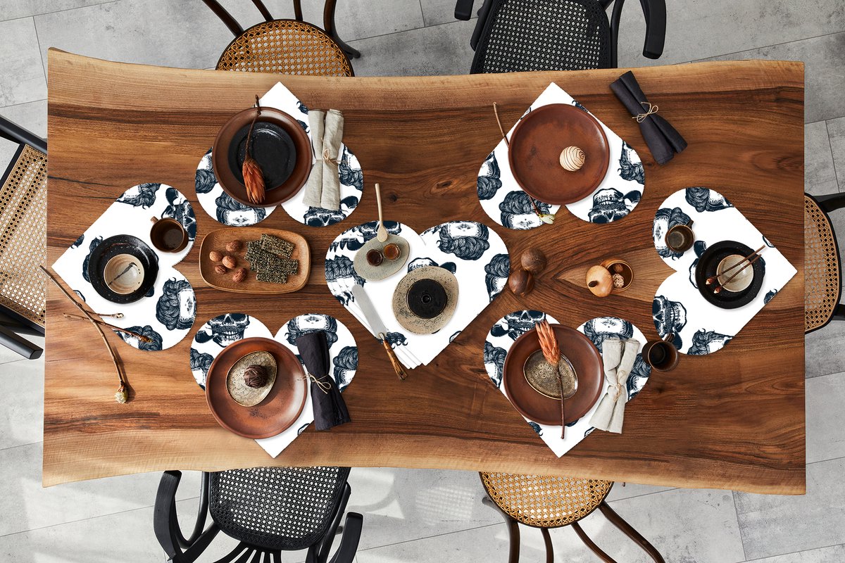 Onderleggers - Placemats - Placemats hartje - Puber - Skull - Pijp - Patronen - 10 stuks