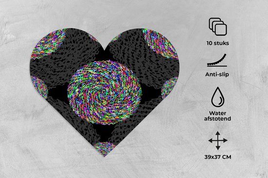 Sets de table - Napperons de table - Napperons coeur - Arc-en-ciel - Design - Cercle - Motifs - 10 pièces