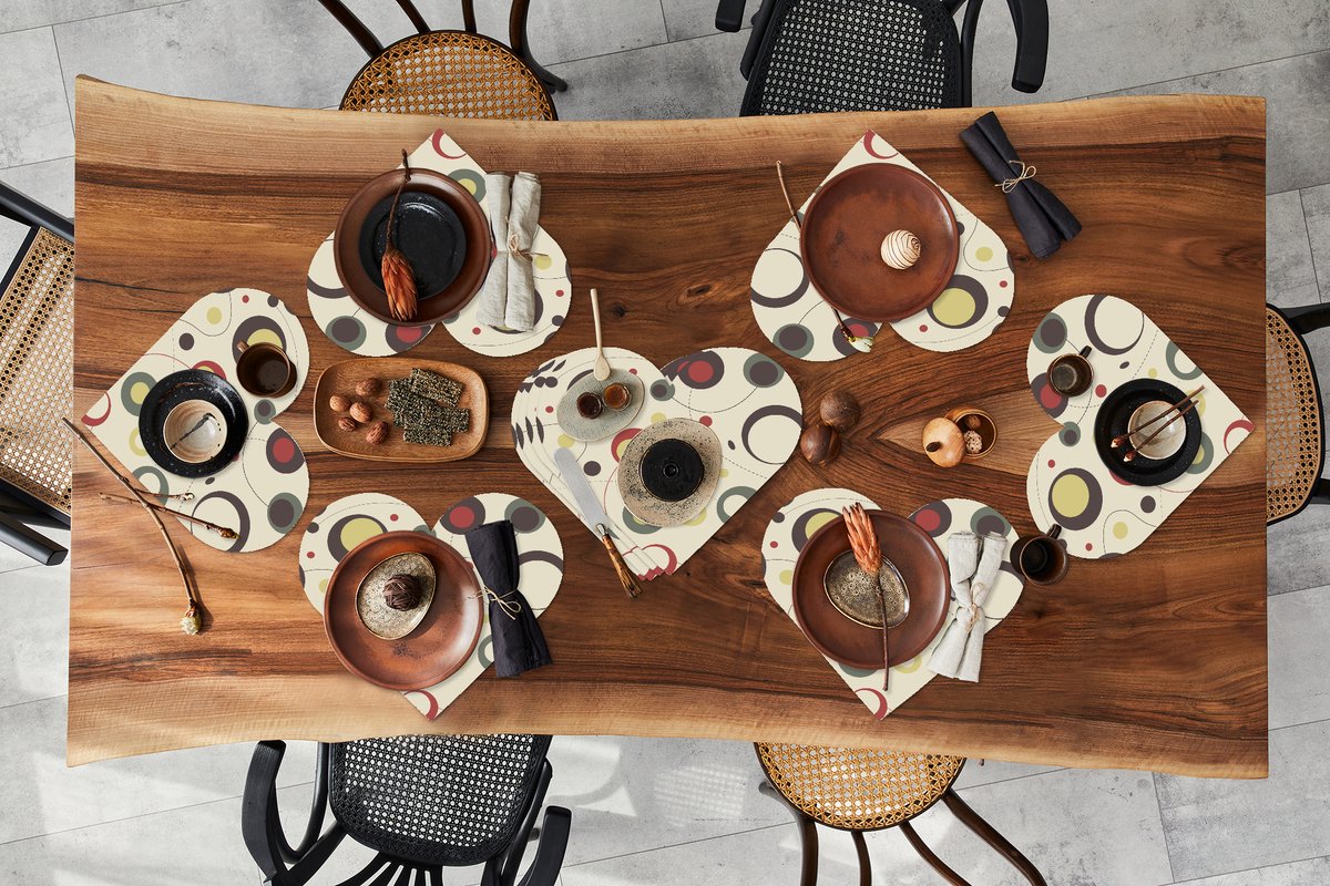 Onderleggers - Placemats - Placemats hartje - Cirkel - Lijn - Design - 10 stuks
