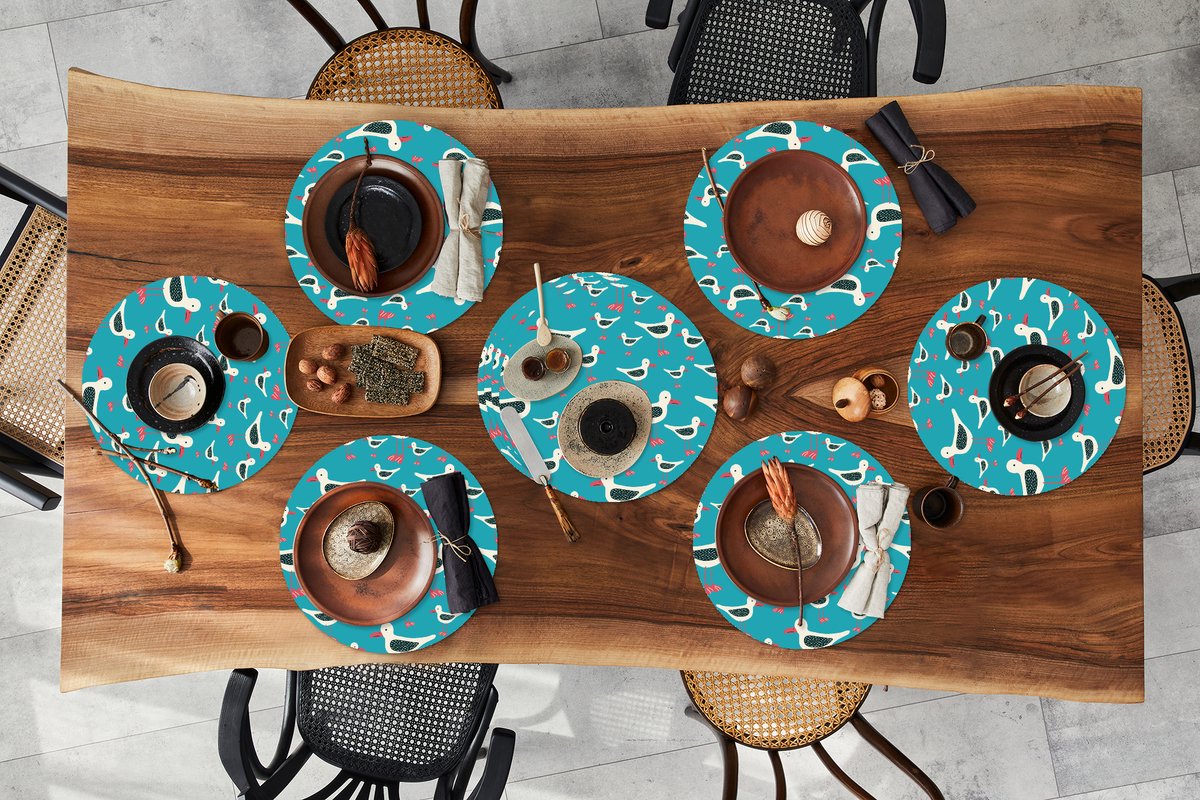 Ronde placemats - Onderlegger - Placemats rond - Retro - Zeemeeuw - Patronen - Kind - 10 stuks