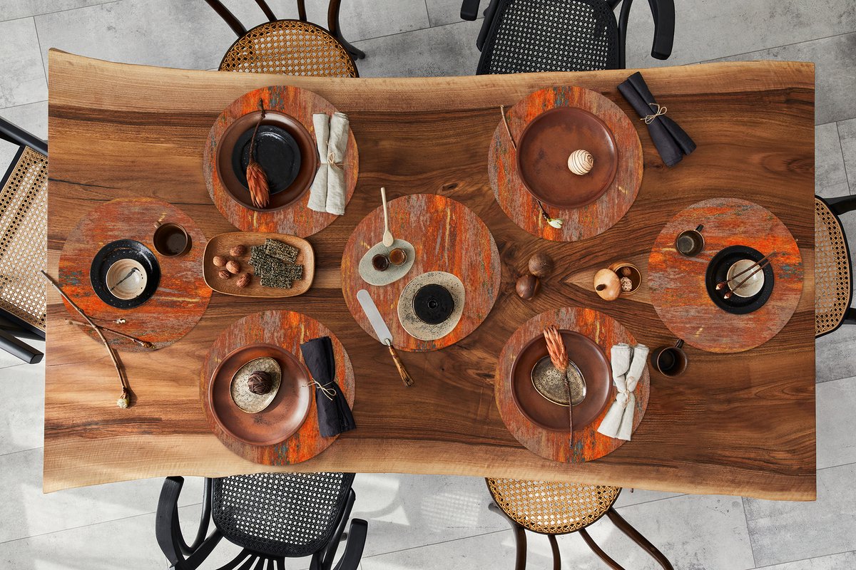 Ronde placemats - Onderlegger - Placemats rond - Rood - Oranje - Blauw - 8 stuks