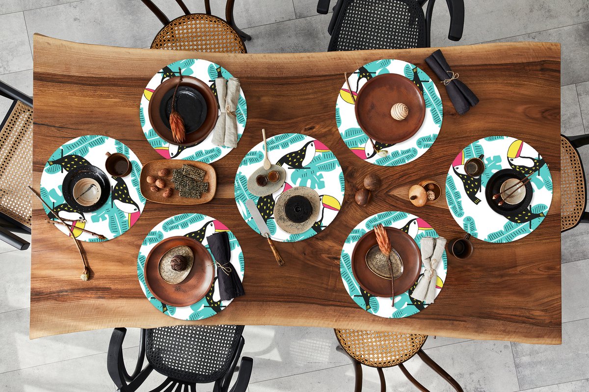 Ronde placemats - Onderlegger - Placemats rond - Patroon - Jungle - Toekan - 8 stuks
