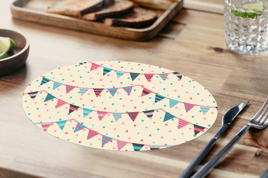 Napperons ovales - Sous-verres - Sets de table ovales - Guirlandes et drapeaux - Motifs - Pastel - 6 pièces