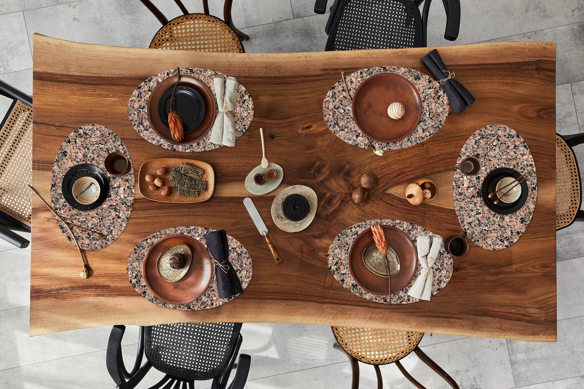 Placemats ovaal - Onderleggers - Ovale placemats - Bruin - Steen - Graniet print - 6 stuks