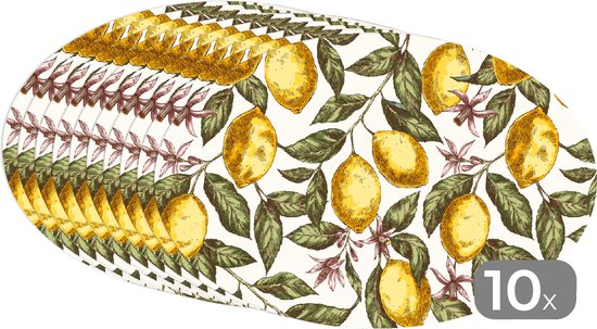Napperons ovales - Sets de table - Sets de table ovales - Motif - Fleurs - Citrons - Agrumes - 10 pièces