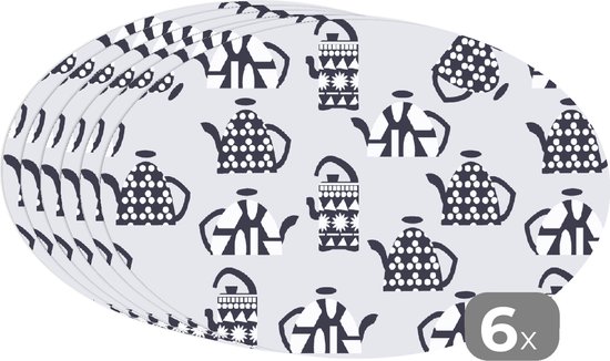 Napperons ovales - Sets de table - Sets de table ovales - Théière - Motifs - Thee - 6 pièces