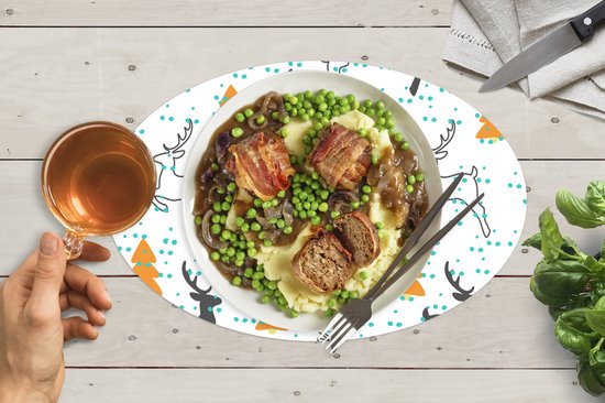 Napperons ovales - Sets de table - Sets de table ovales - Cerf - Motif - Arbre - 8 pièces