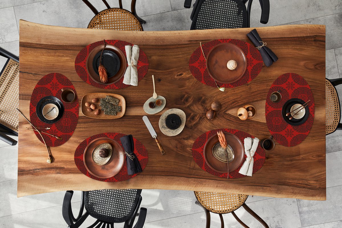 Placemats ovaal - Onderleggers - Ovale placemats - Chinees - Patronen - Rood - 6 stuks