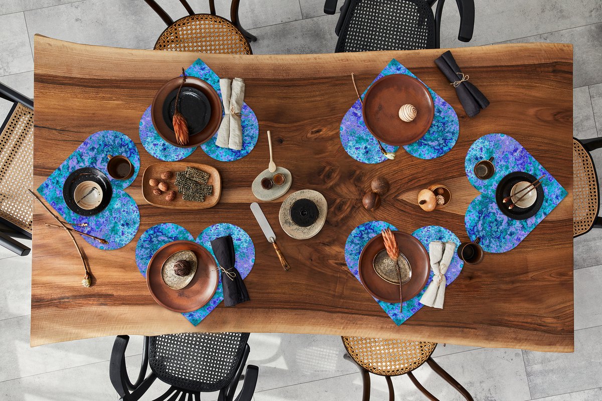 Onderleggers - Placemats - Placemats hartje - Patronen - Verf - Blauw - 6 stuks