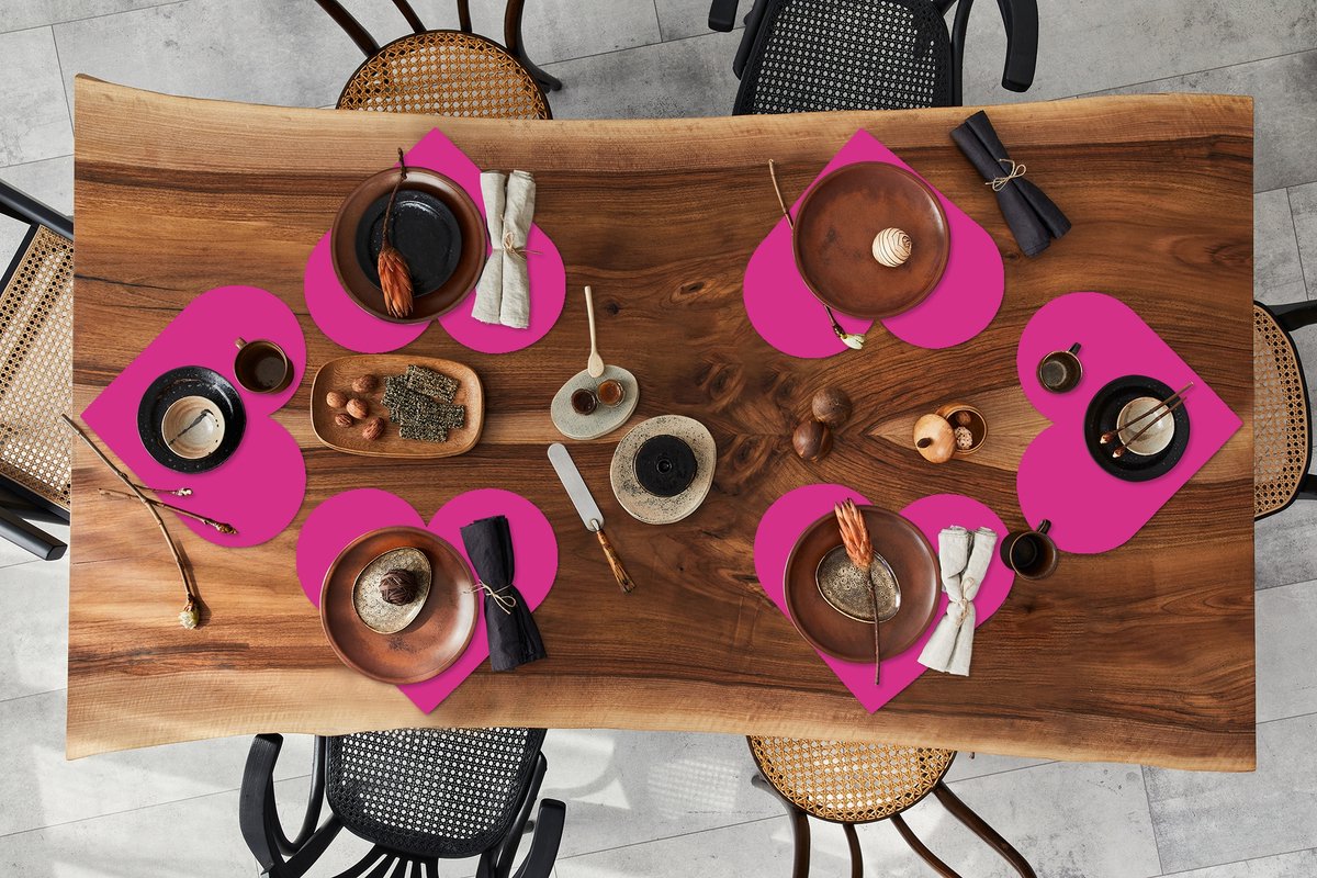 Onderleggers - Placemats - Placemats hartje - Fuchsia - Neon - Kleuren - 6 stuks