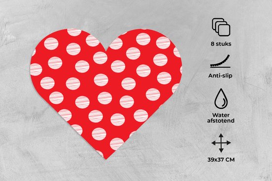 Napperons de table - Sets de table - Napperons coeur - Pois - Pois - Motifs - Rouge - Wit - 8 pièces