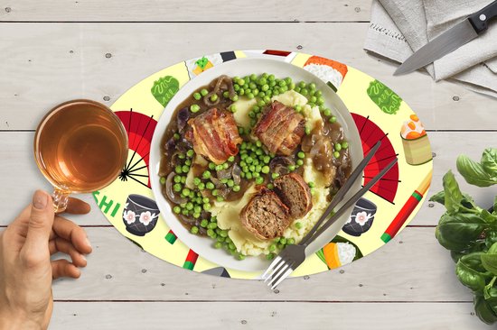 Napperons ovales - Sous-verres - Sets de table ovales - Sushi - Japon - Motifs - 8 pièces