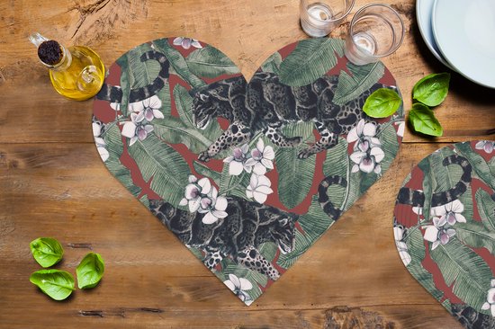 Dessous de verre - Napperons de table - Napperons de table coeur - Jungle - Bloem - Panthère - Motifs - 6 pièces