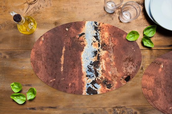 Placemats ovaal - Onderleggers - Ovale placemats - Roestrood - Roest print - Metaal - 8 stuks