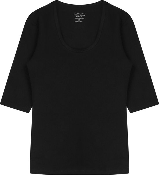 Claesen's® - Dames 3/4 Sleeve R-Neck T-Shirt - Zwart - 95% Katoen - 5% Lycra