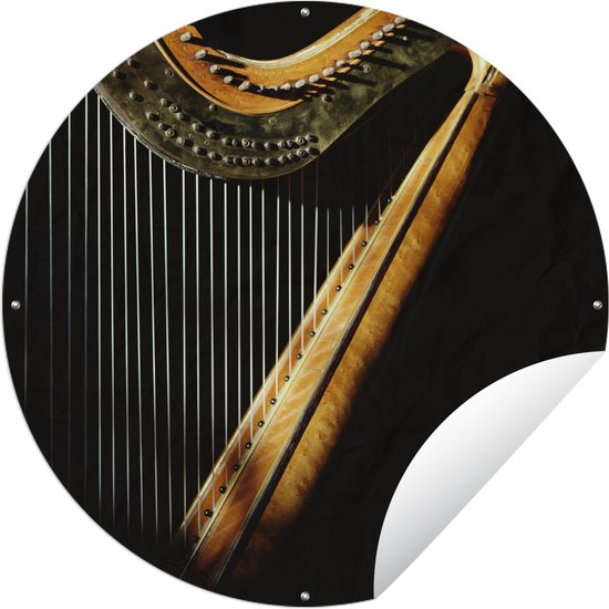 Tuincirkel Harp op zwarte achtergrond - 150x150 cm - Ronde Tuinposter - Buiten