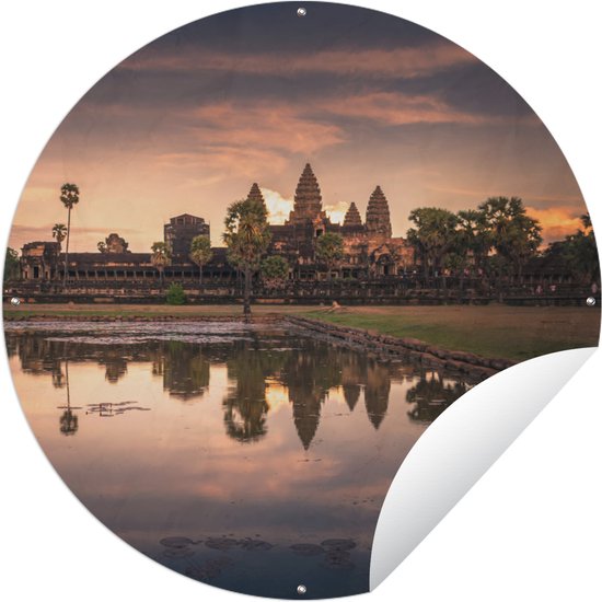 Tuincirkel Cambodja - Tempel - Water - 60x60 cm - Ronde Tuinposter - Buiten