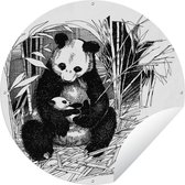Tuincirkel Panda - Bamboe - Zwart - 60x60 cm - Ronde Tuinposter - Buiten
