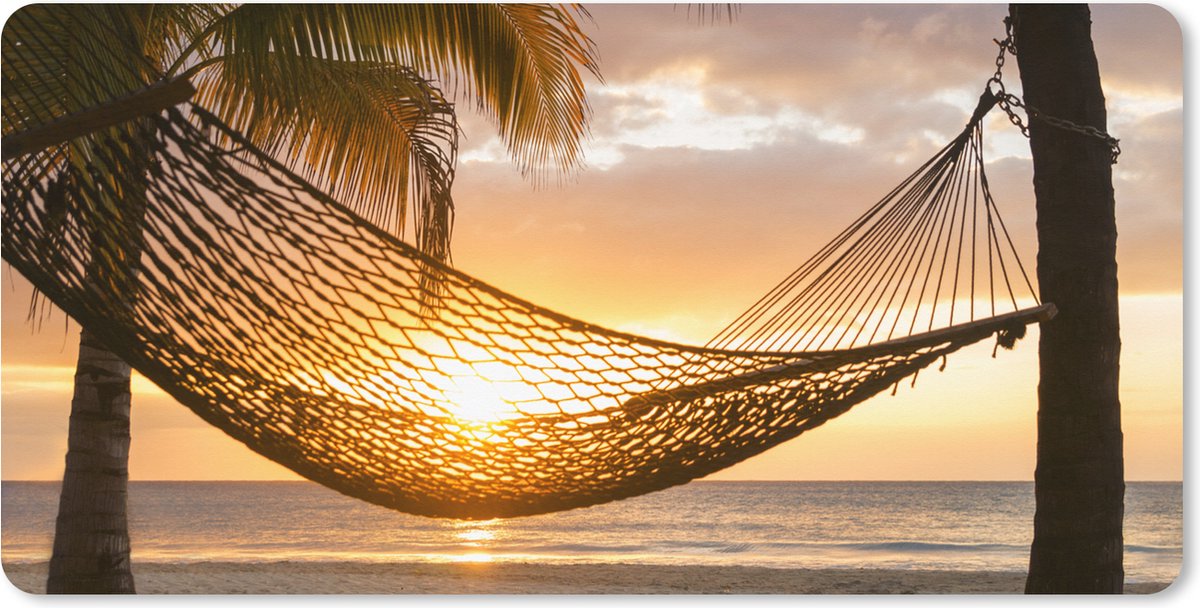 Muismat XXL 120x60 cm - Bureau onderlegger - Bureau mat Hangmat op strand tijdens zonsondergang in Jamaica - Bureaumat - Gaming mousepad xl - Bureaulegger groot - Computer deskmat